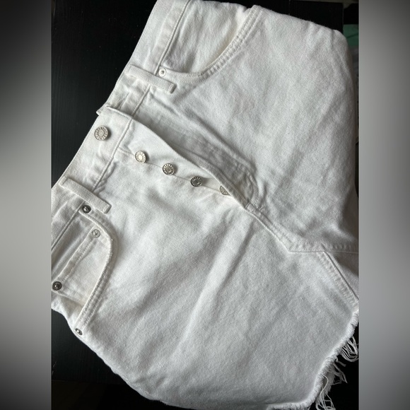 Agolde Quinn High-Rise Denim Mini Skirt in Oyster | Size 26 | Color:Oyster/White - Picture 7 of 7